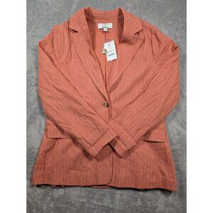Sonoma Blazer Jacket Womens Sz Medium Salmon Pink Linen Single Breast One Button